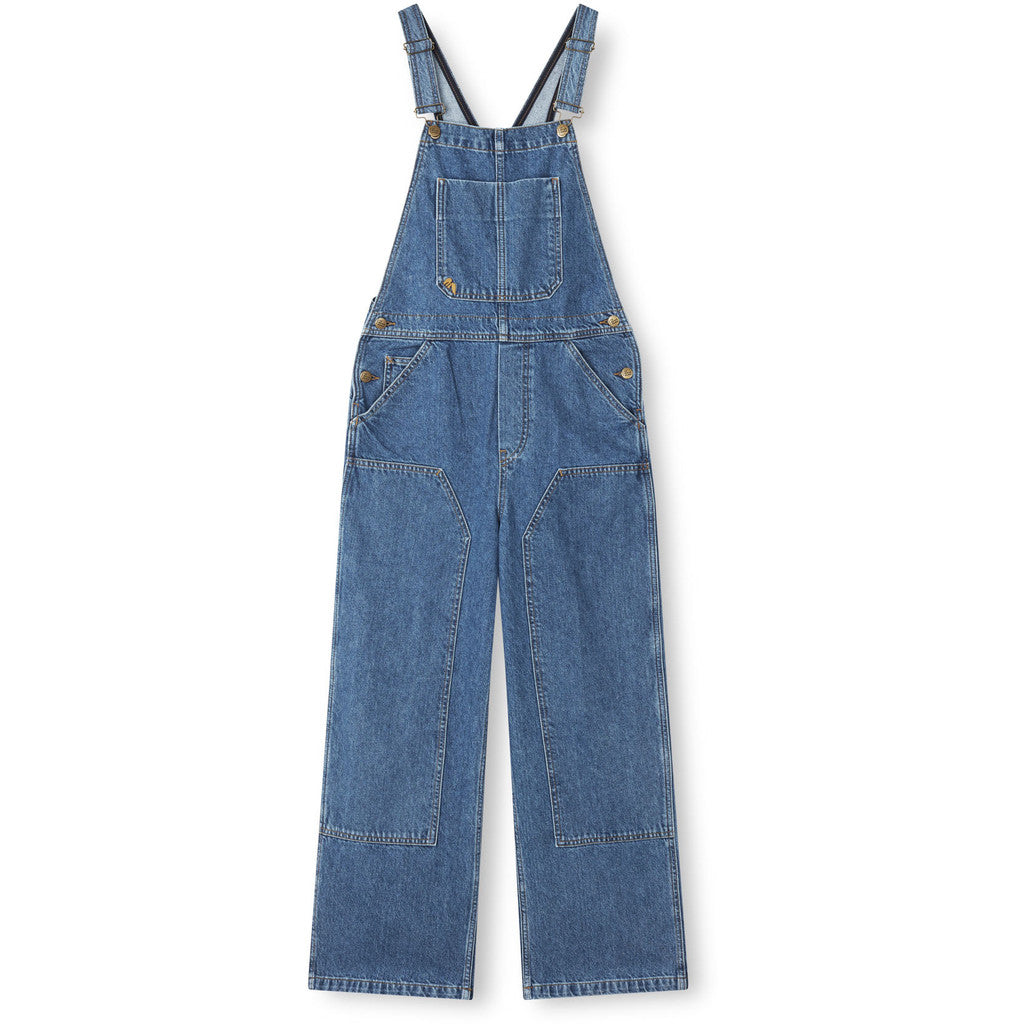 R.A Denim Studio D46 Long Overall Straight Salopette Mid Blue