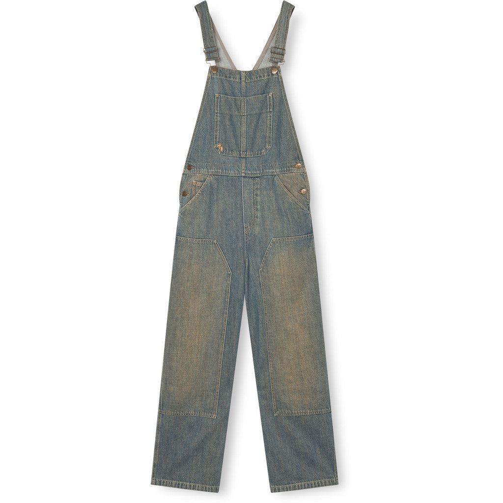 R.A Denim Studio D46 Long Overall Straight Salopette Mid Blue