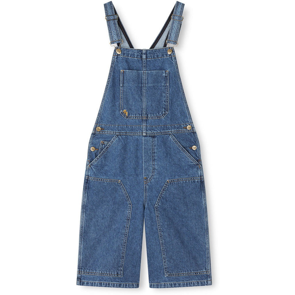R.A Denim Studio D47 Overall Straight Shorts Salopette Mid Blue